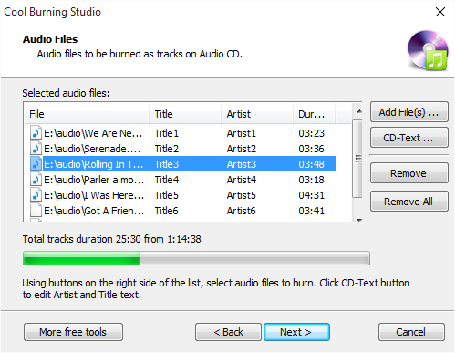 Burn musical files to Audio CD