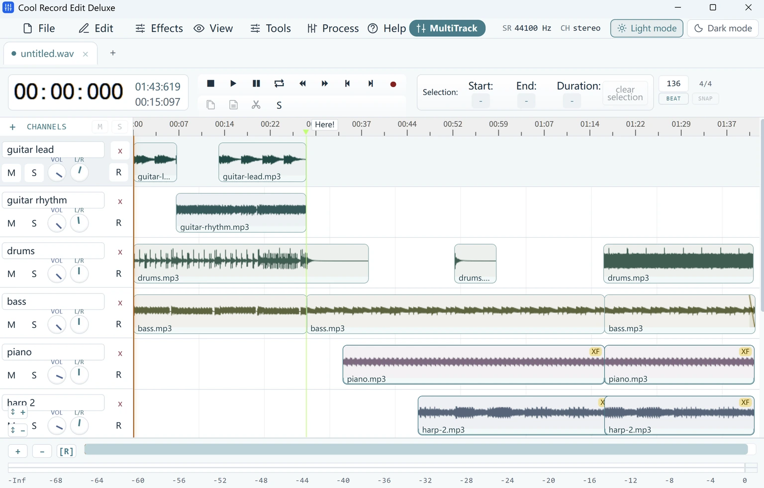 Cool Record Edit Deluxe · Multitrack workspace · Built-in sample