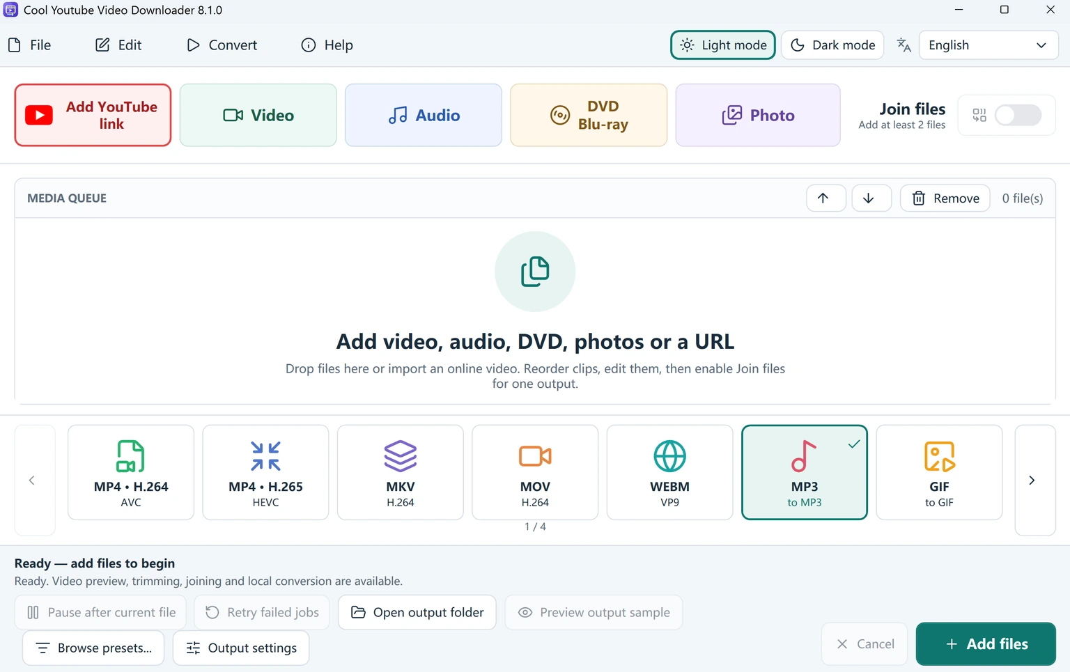 Cool Youtube Video Downloader · Start screen · Add YouTube link